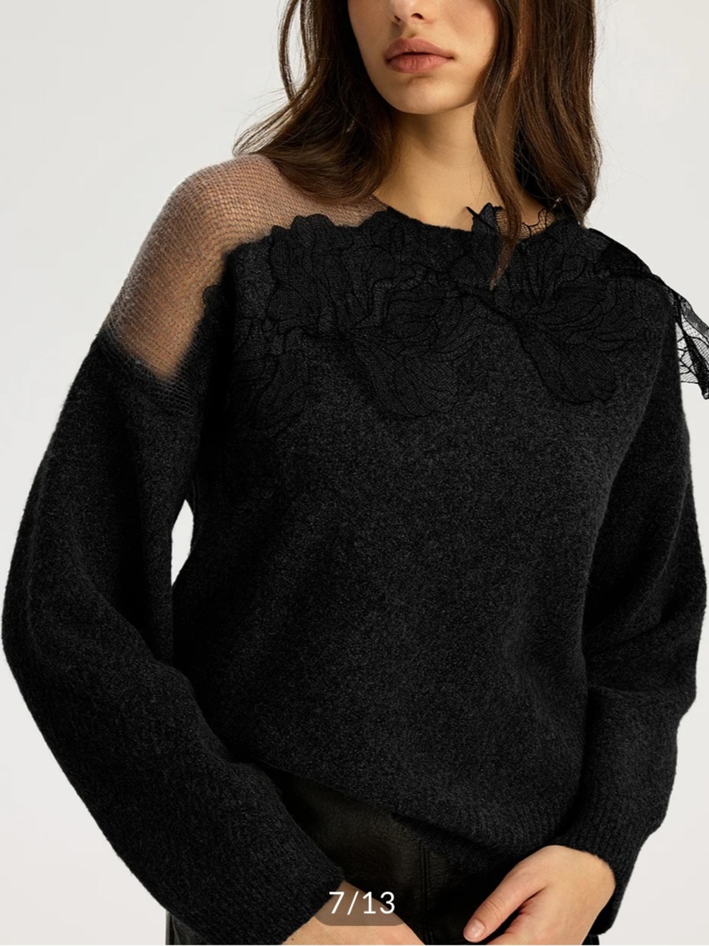 Floral lace Sweater Semi Sheer Round Neck Sweater